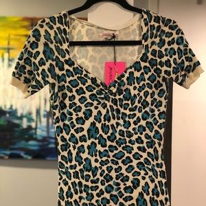 Betsey Johnson leopard print dress blue and white